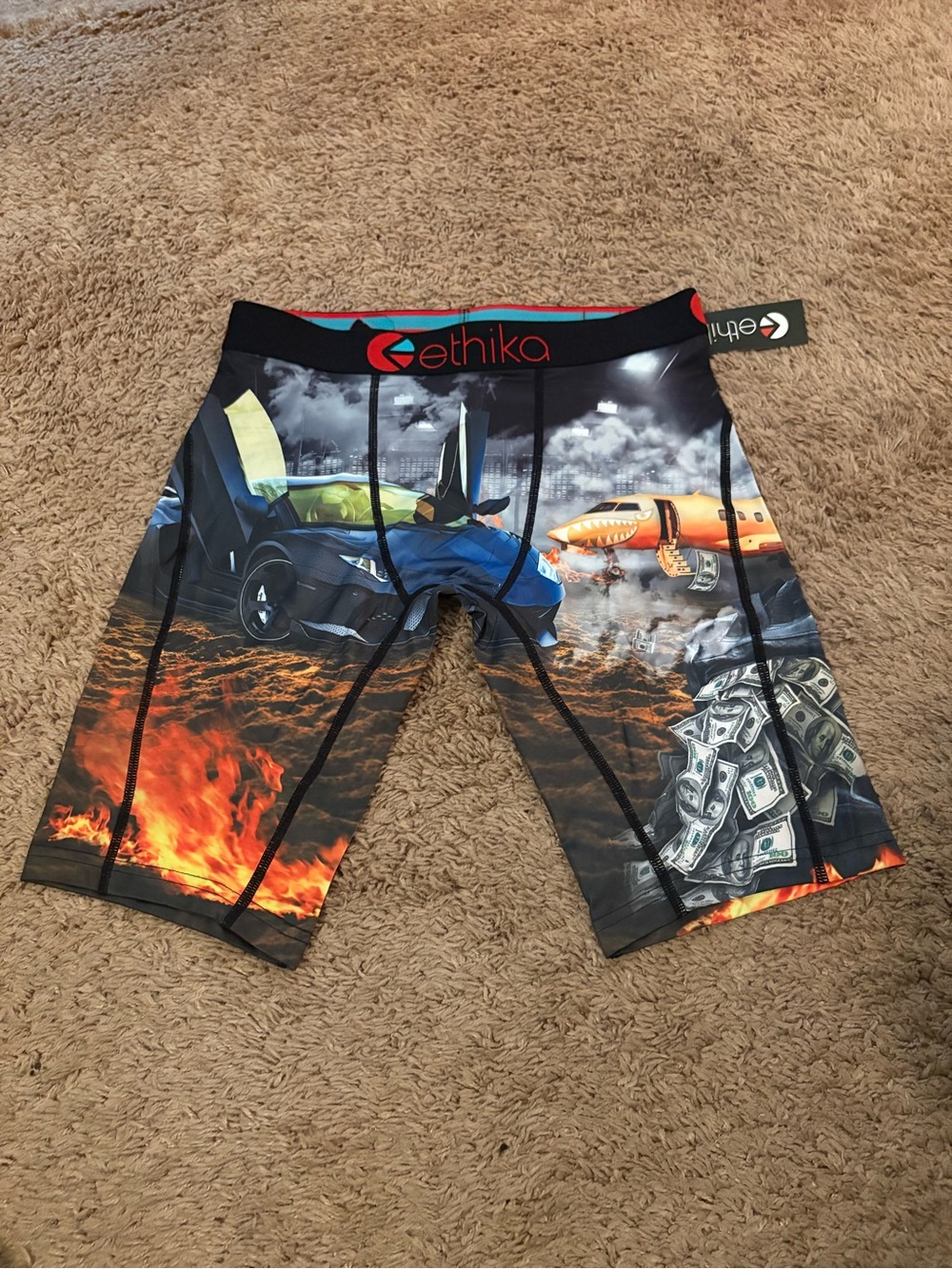 ethika Men’s Graphic Swim Rash Guard Shorts — Black, Blue, Orange